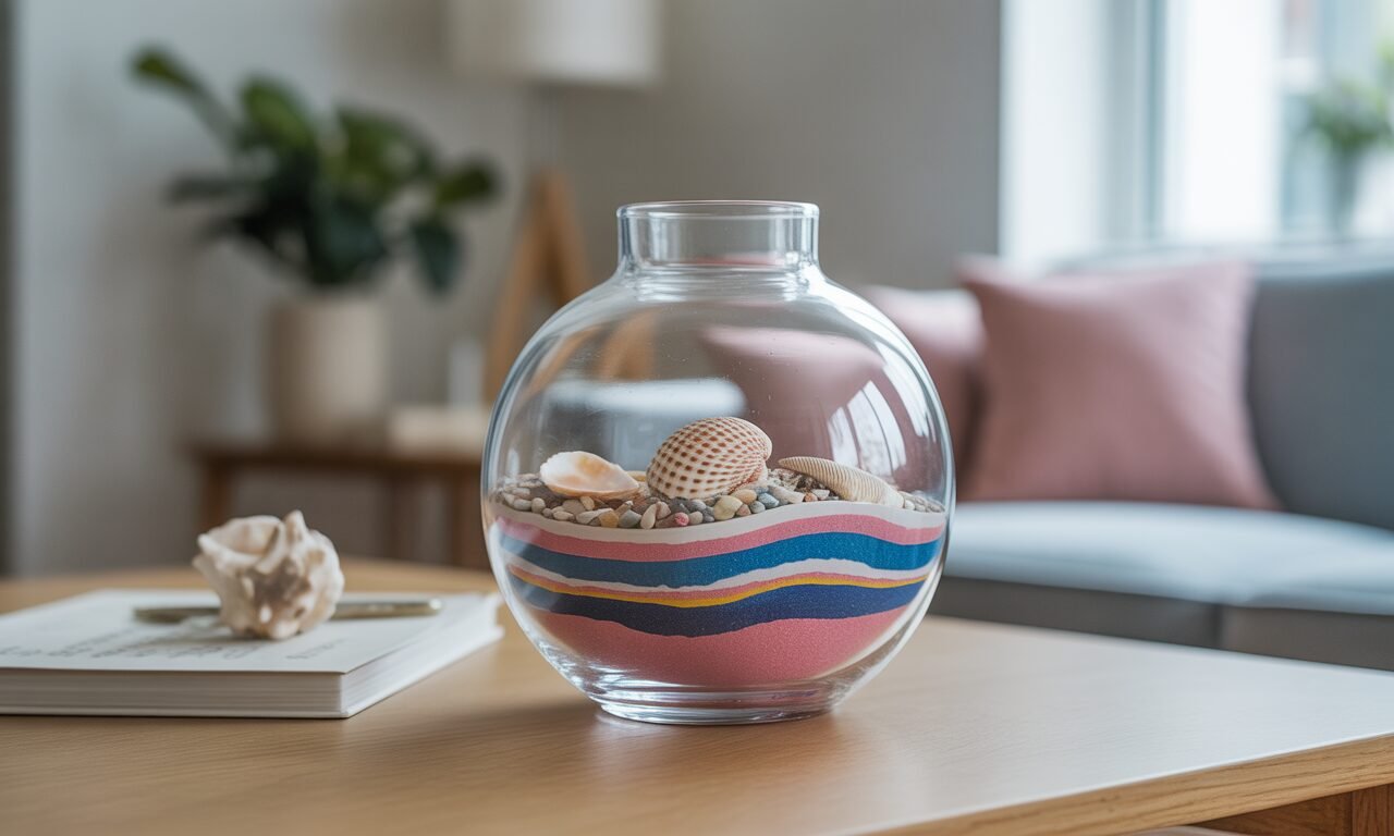 découvrez des idées créatives pour décorer un vase transparent avec du sable et apportez une touche unique et naturelle à votre décoration intérieure.