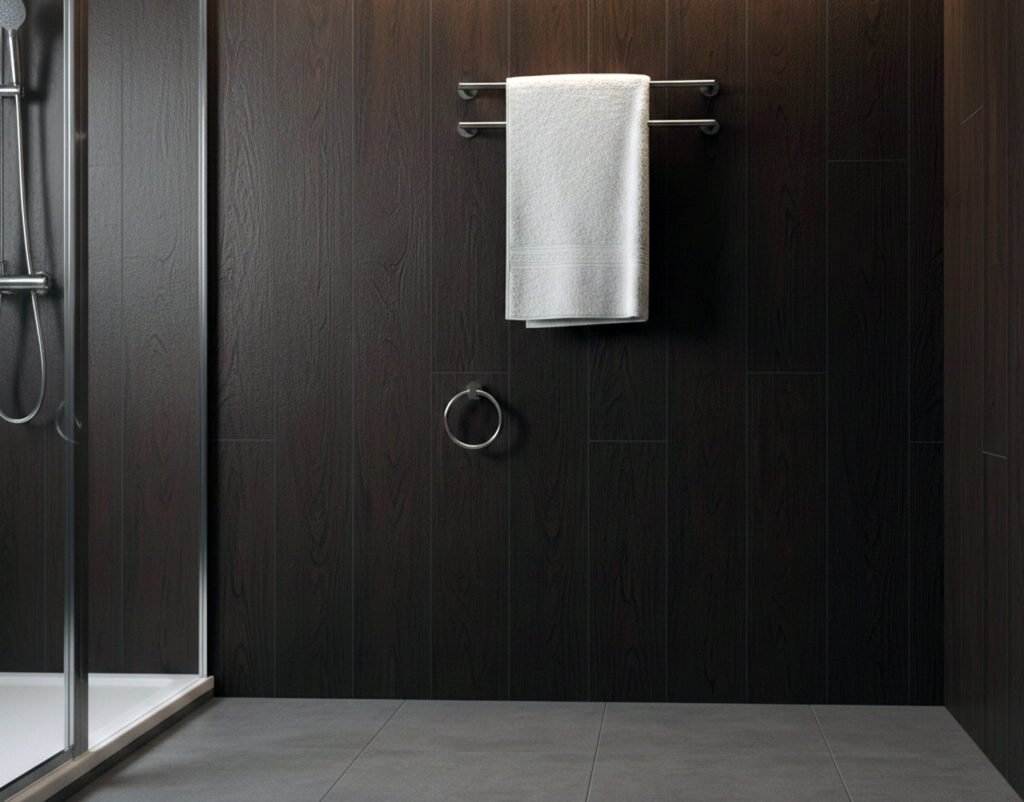 Le lambris PVC : 5 questions et réponses 1 lambris pvc chene sombre dans la salle de bain