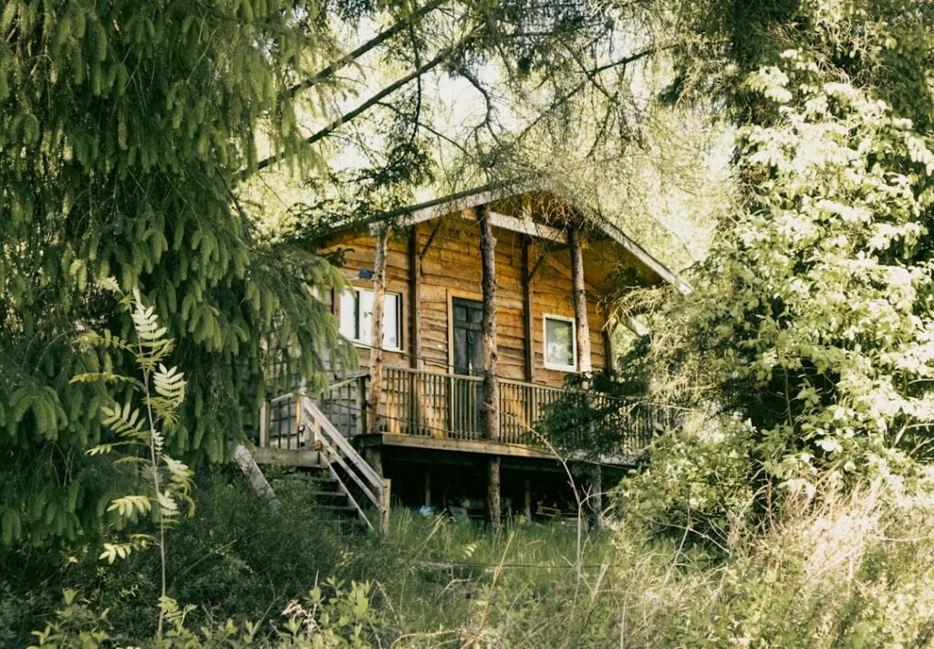 charmante cabane en bois sur pilotis, offrant une expérience unique en harmonie avec la nature, idéale pour une escapade paisible et authentique.